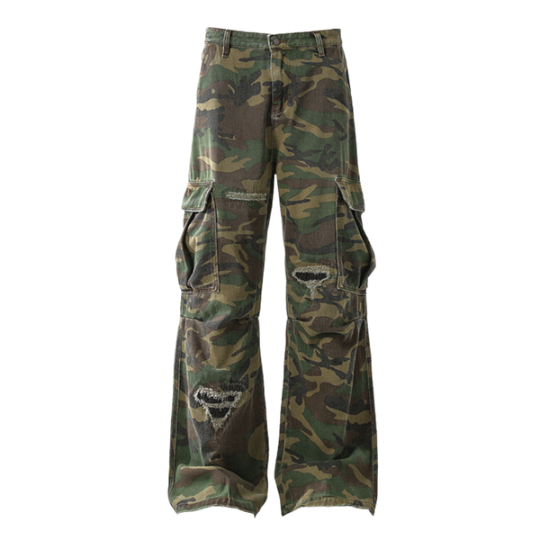 Heavy Distress Camo Cargo