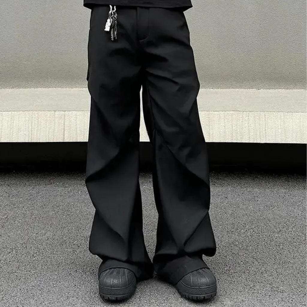 Pleated Wide-Leg Flare Trousers
