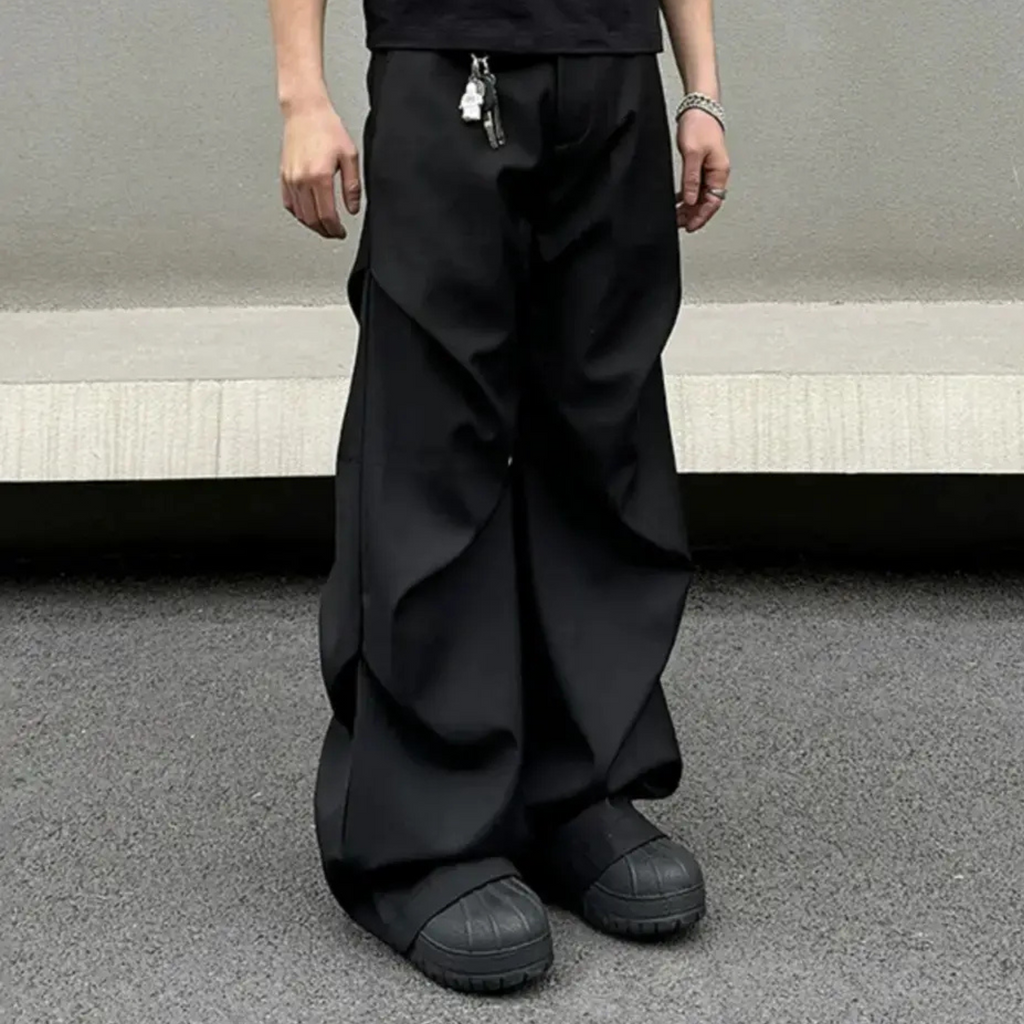 Pleated Wide-Leg Flare Trousers