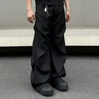Pleated Wide-Leg Flare Trousers