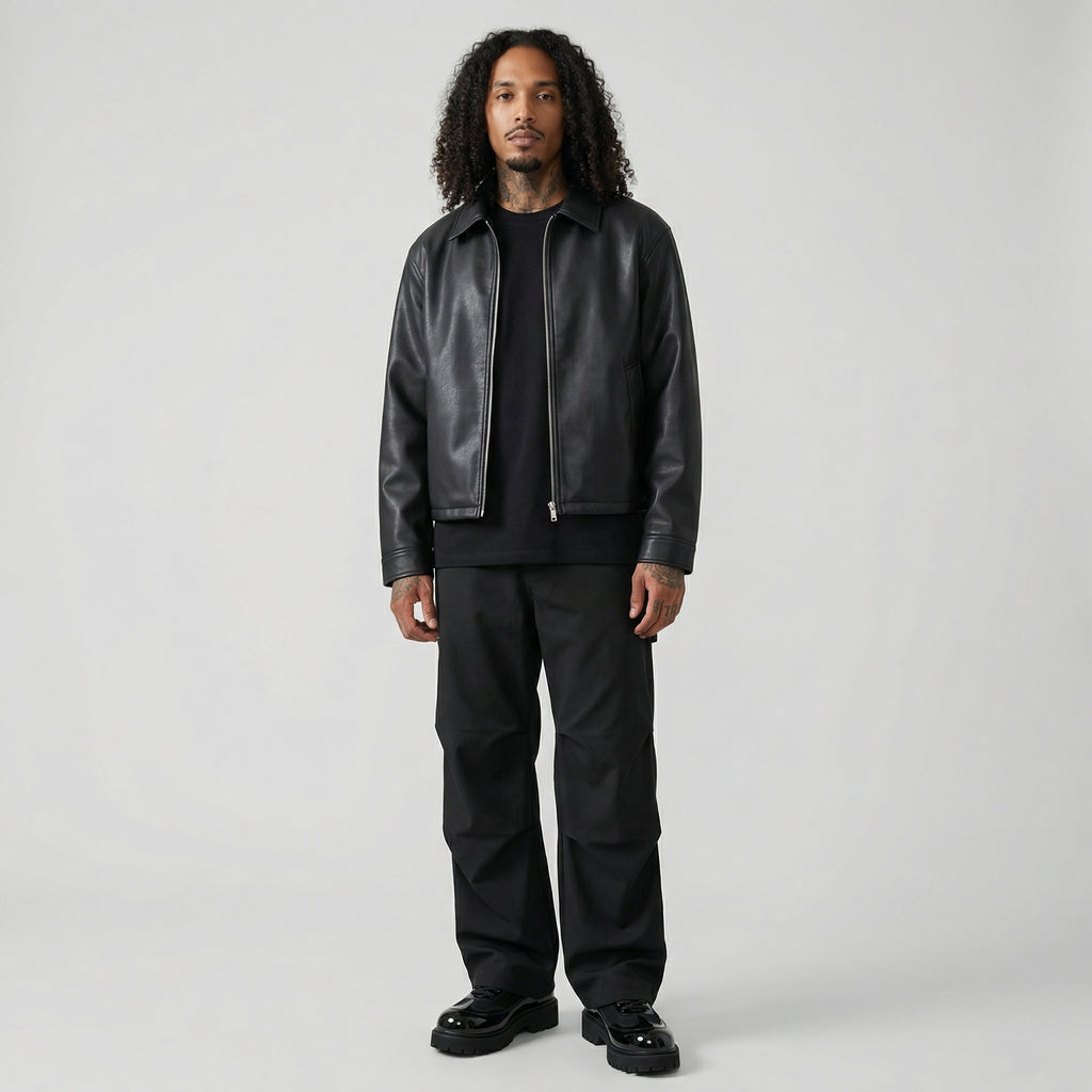 Cropped Faux Leather Zip Jacket