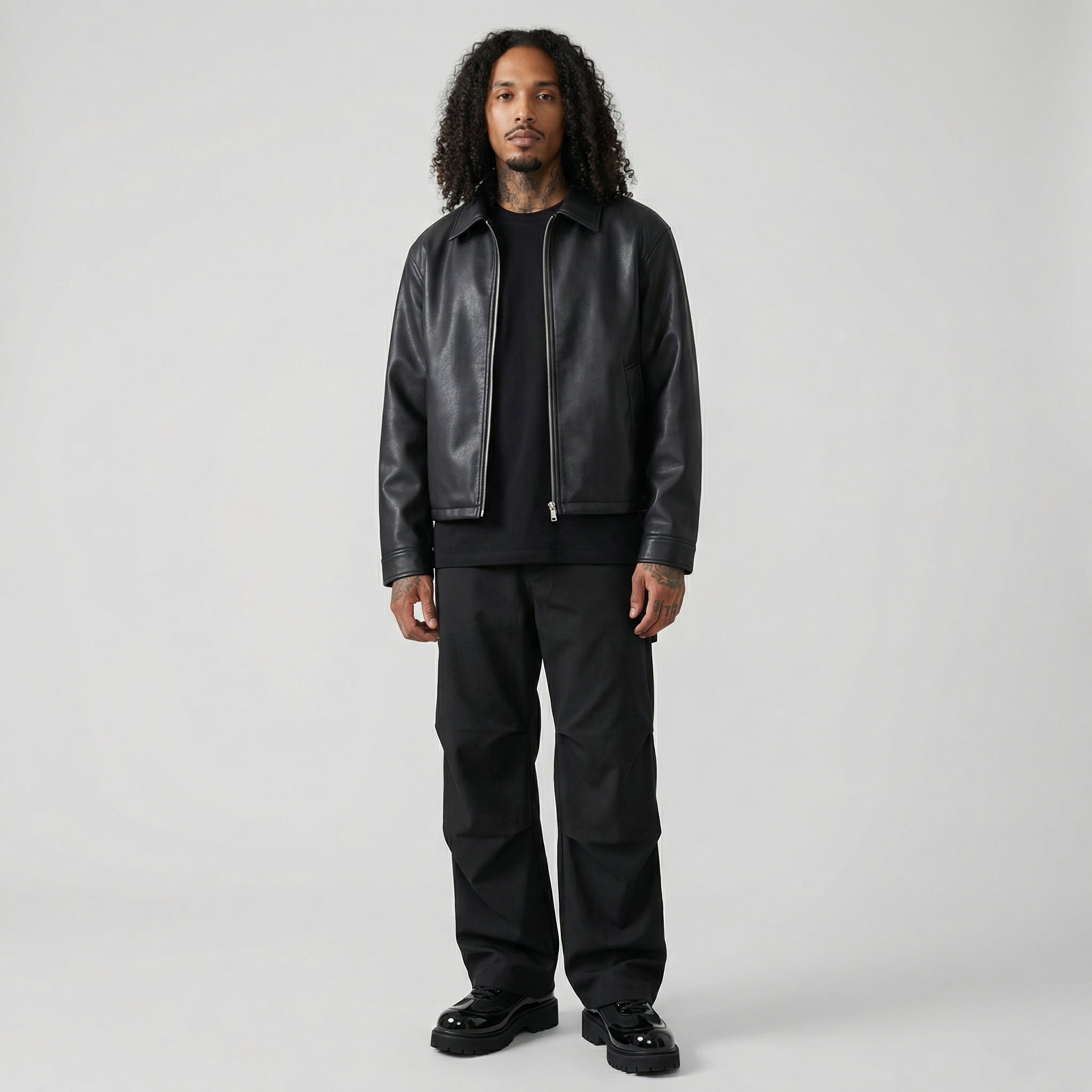 Cropped Faux Leather Zip Jacket