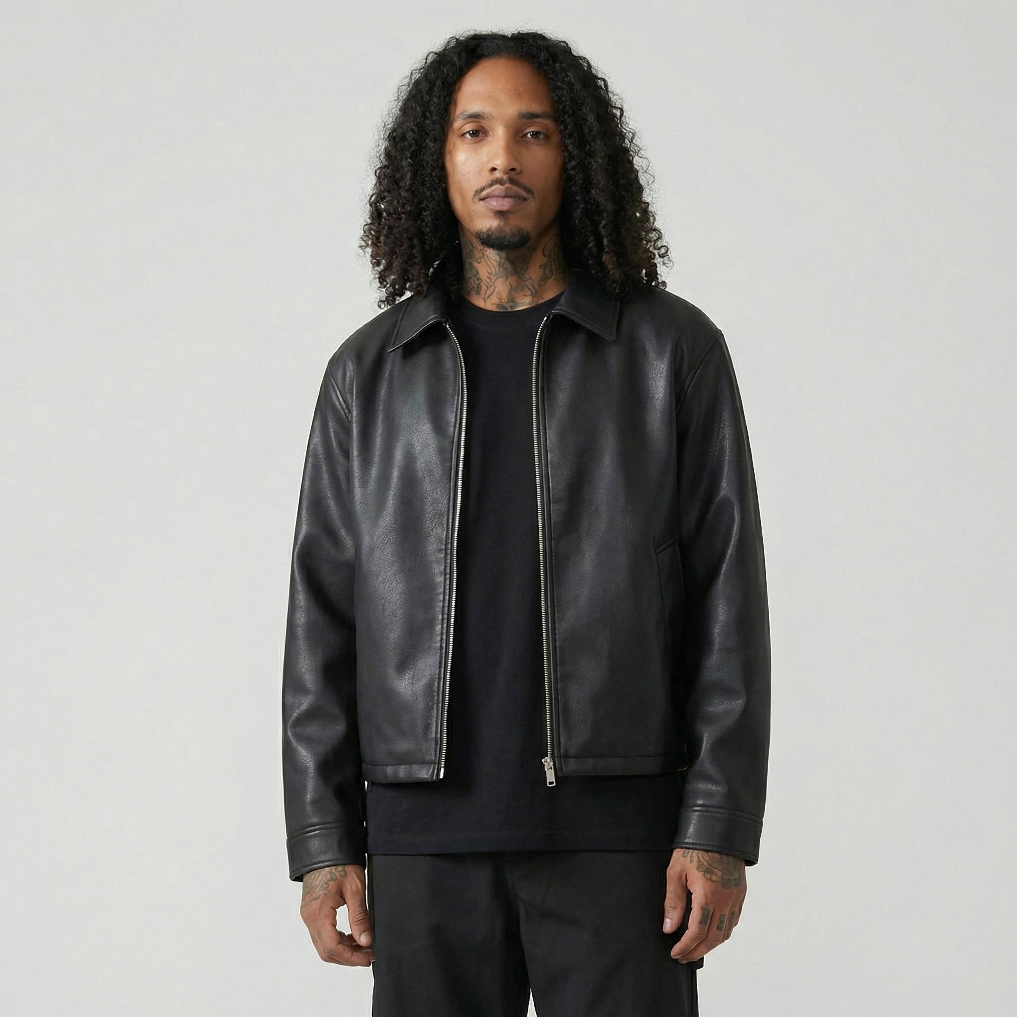 Cropped Faux Leather Zip Jacket