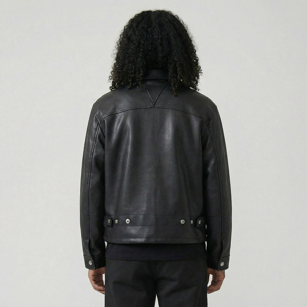 Cropped Faux Leather Zip Jacket