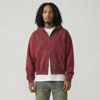 The Essential Boxy Double Zip Hoodie (Deep Red)