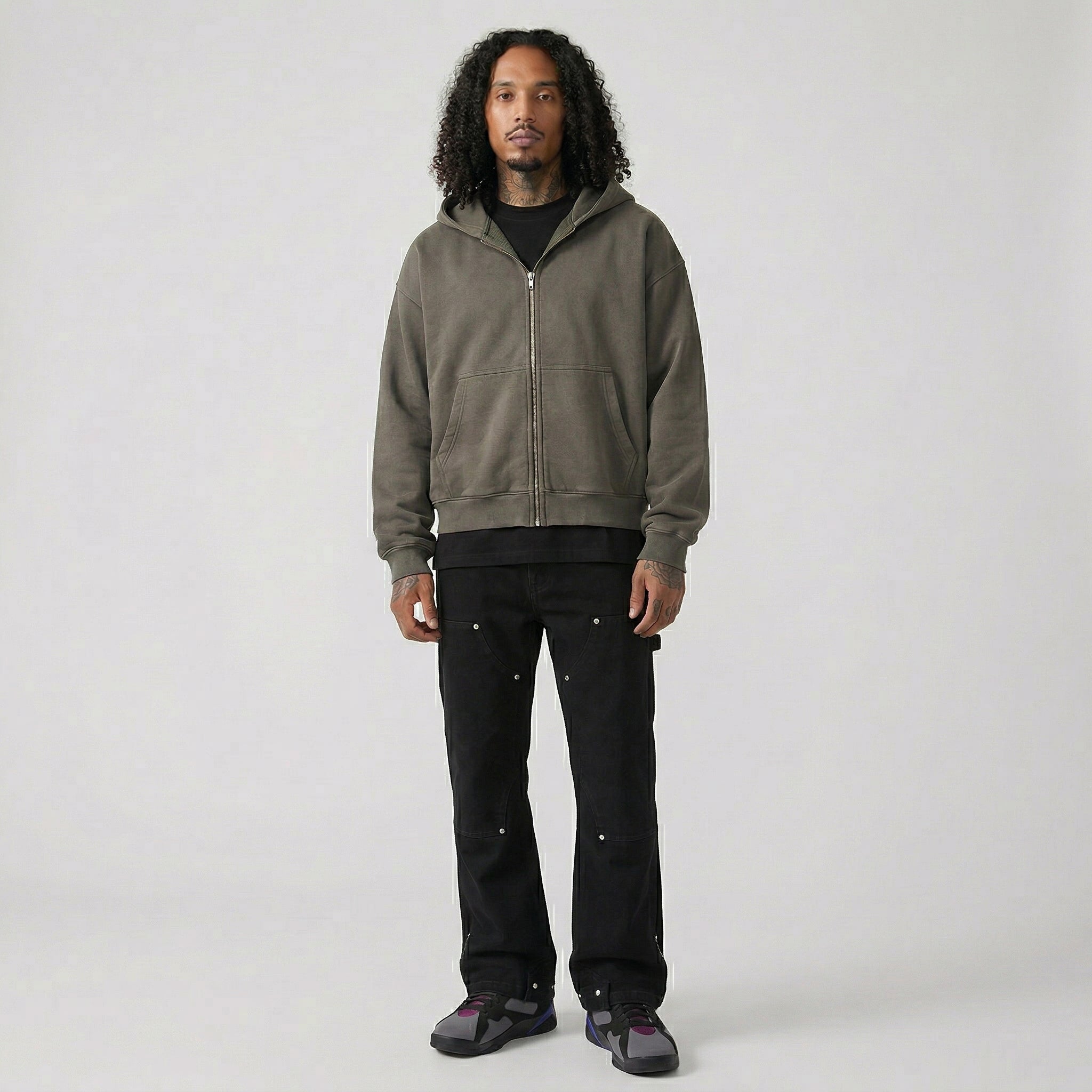 The Essential Boxy Double Zip Hoodie (Grey)