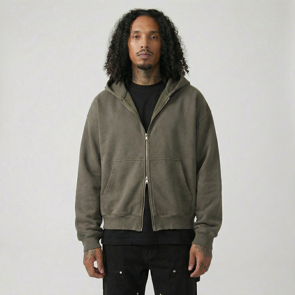 The Essential Boxy Double Zip Hoodie (Grey)