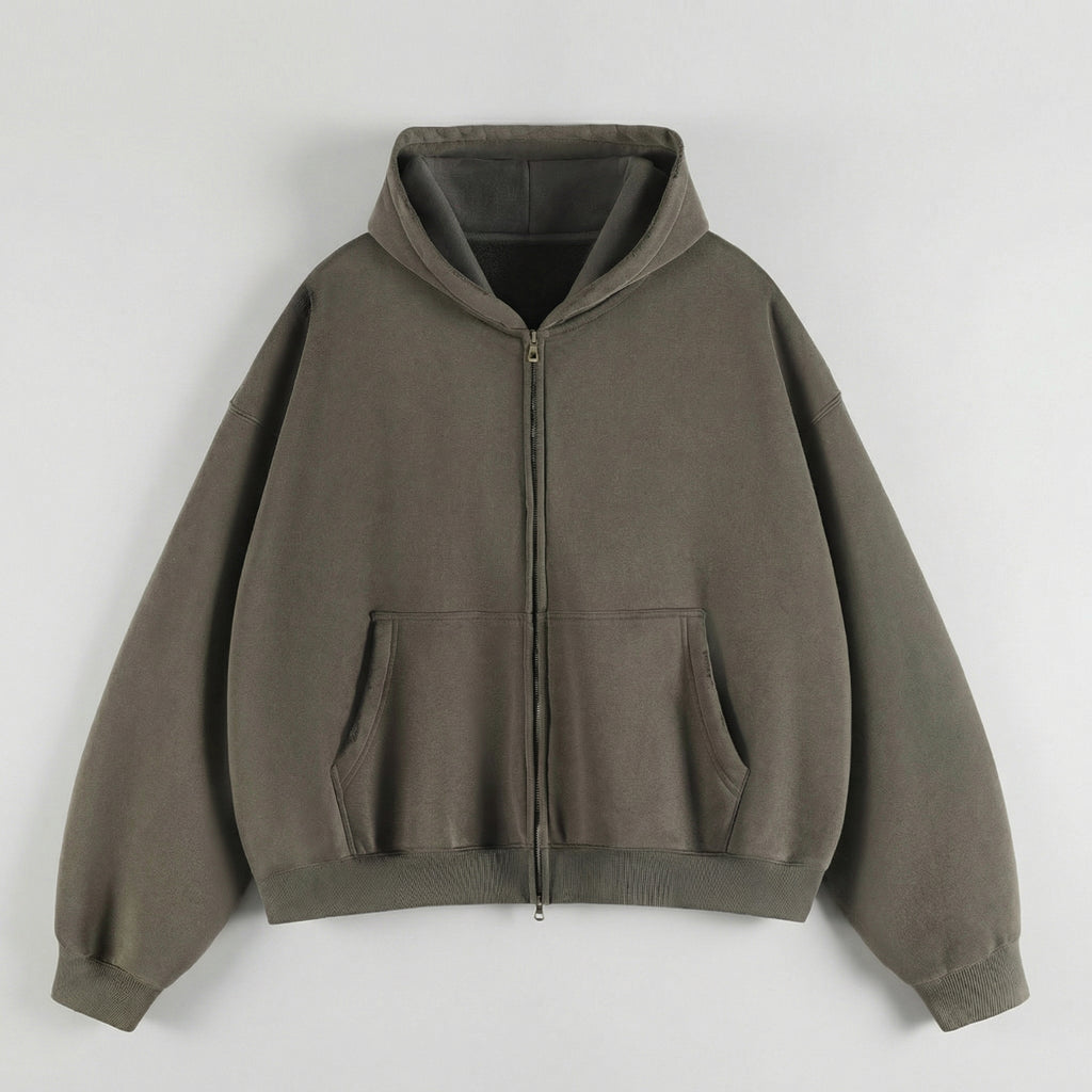 The Essential Boxy Double Zip Hoodie (Grey)