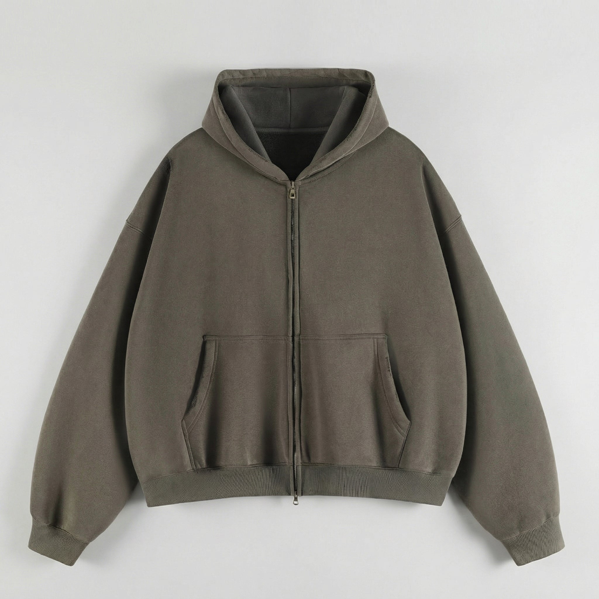 The Essential Boxy Double Zip Hoodie (Grey)