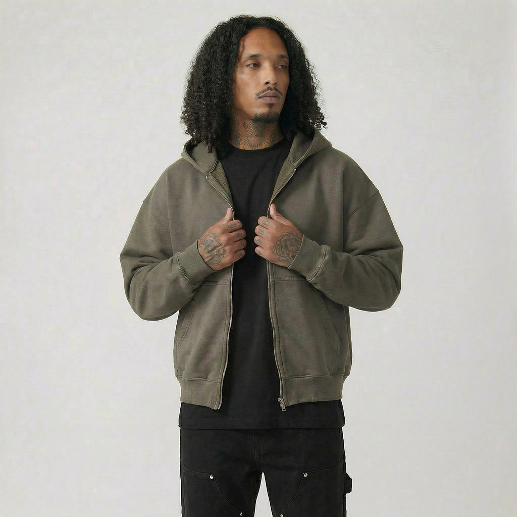 The Essential Boxy Double Zip Hoodie (Grey)