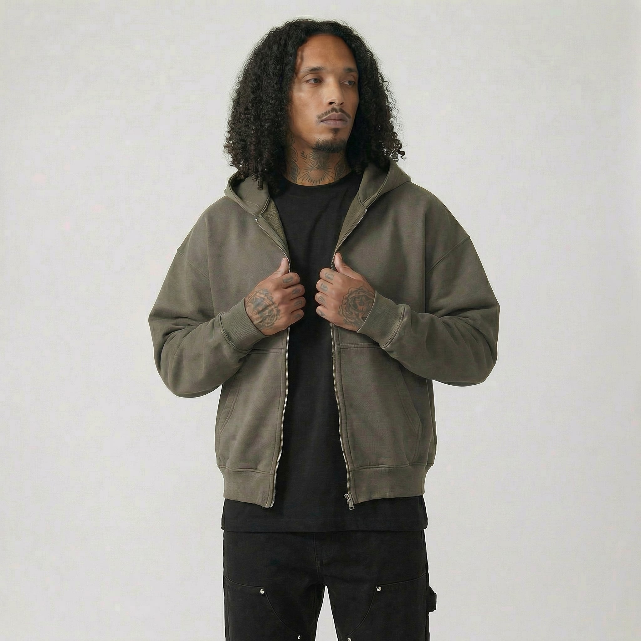 The Essential Boxy Double Zip Hoodie (Grey)