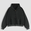 The Essential Boxy Double Zip Hoodie (Black)