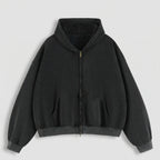 The Essential Boxy Double Zip Hoodie (Black)