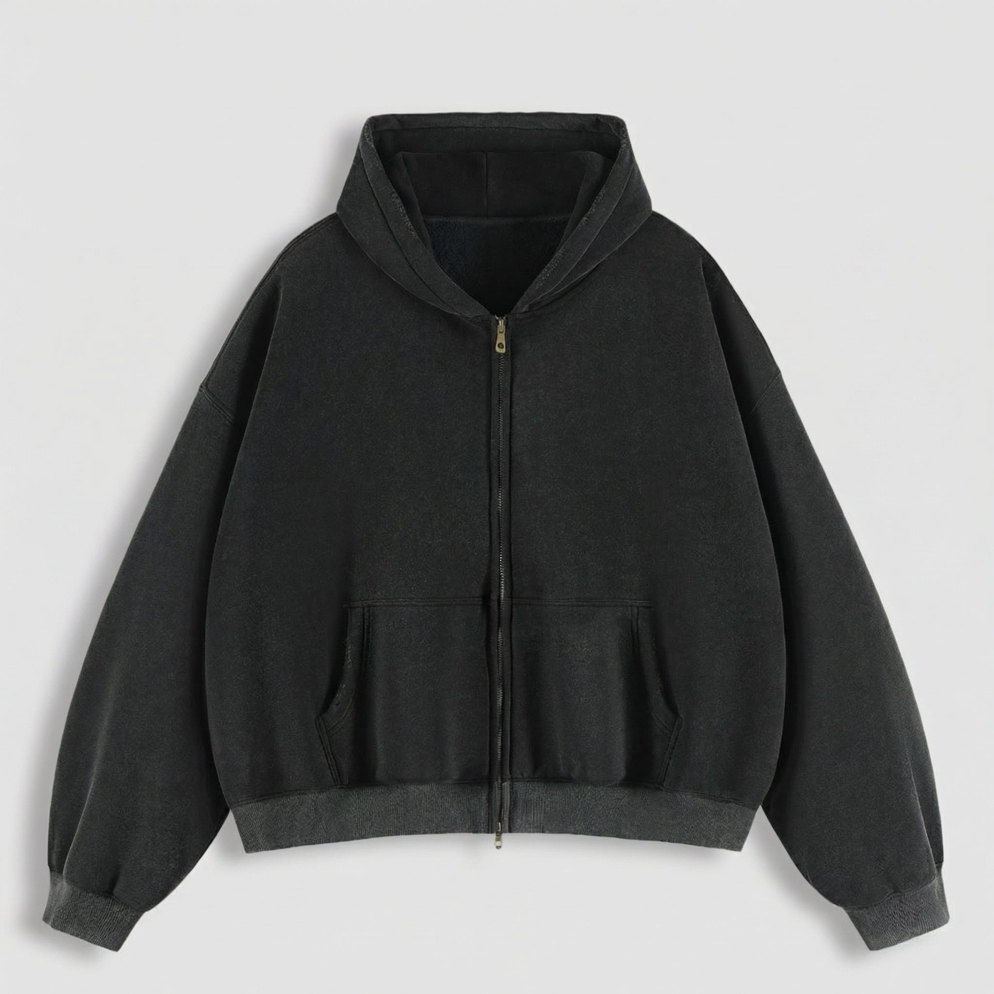 The Essential Boxy Double Zip Hoodie (Black)