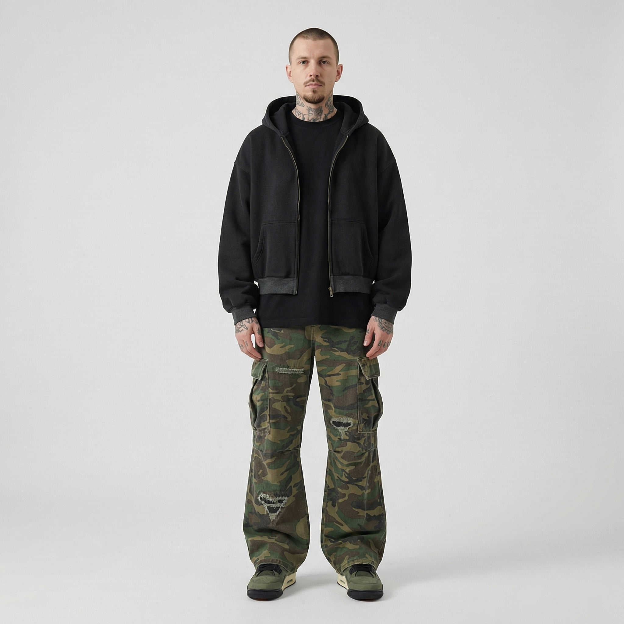 The Essential Boxy Double Zip Hoodie (Black)