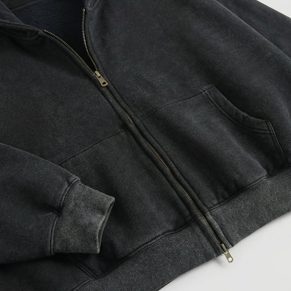 The Essential Boxy Double Zip Hoodie (Black)