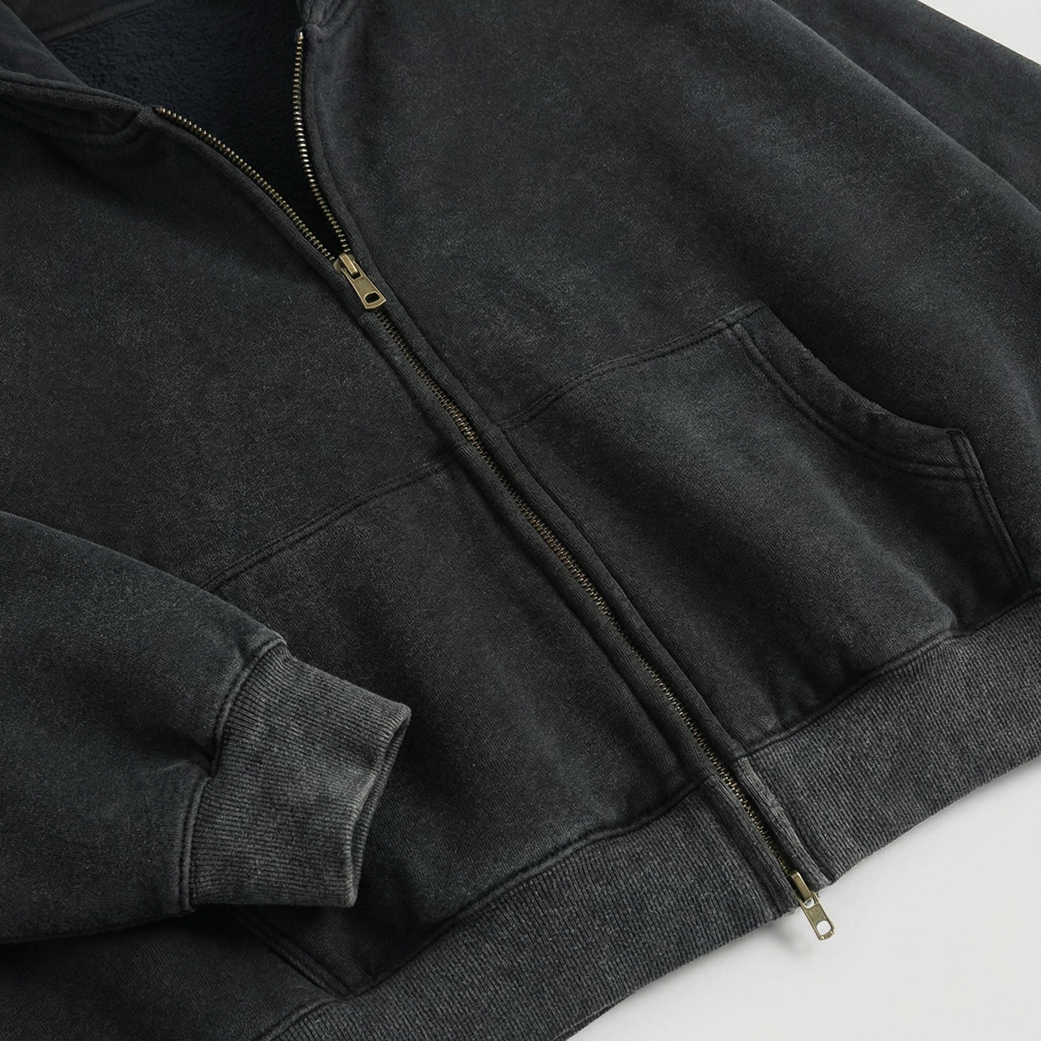 The Essential Boxy Double Zip Hoodie (Black)