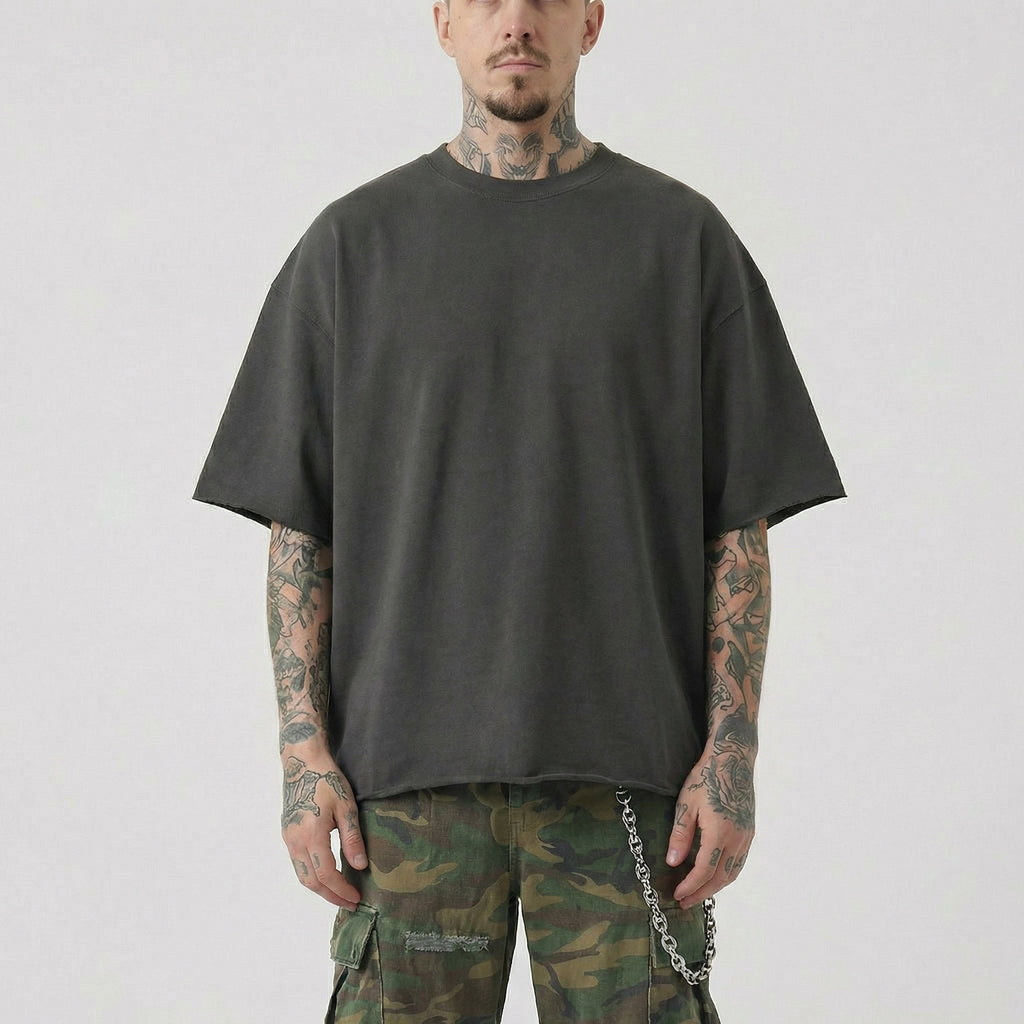 Raw Hem Boxy Tee (Dark Grey)