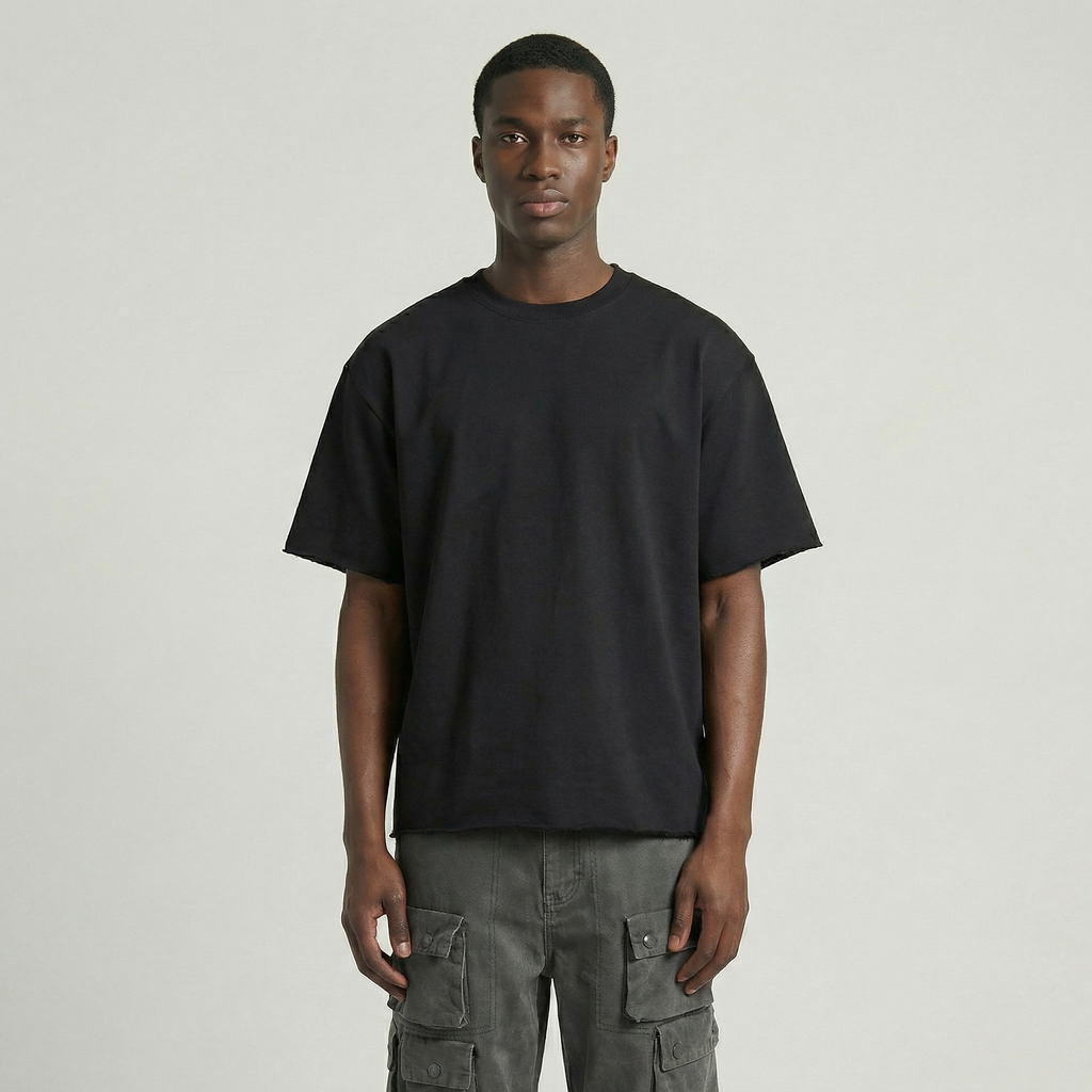 Raw Hem Boxy Tee (Black)