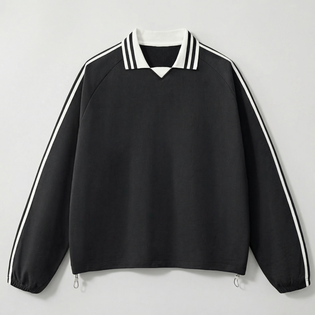 Striped Collar Retro Rugby Sweatshirt(Black)