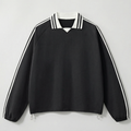 Striped Collar Retro Rugby Sweatshirt(Black)