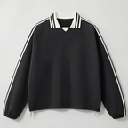 Striped Collar Retro Rugby Sweatshirt(Black)