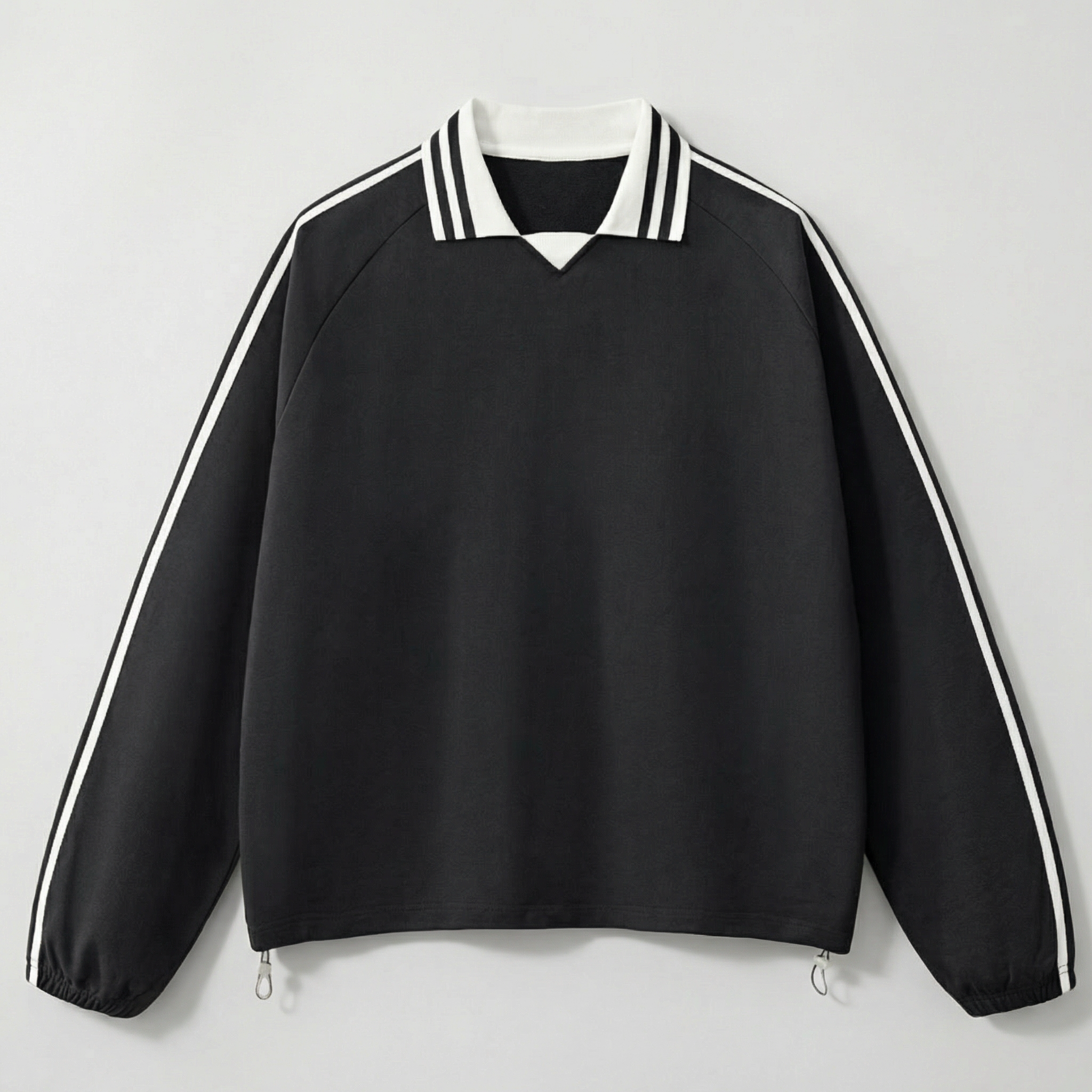 Striped Collar Retro Rugby Sweatshirt(Black)