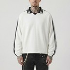 Striped Collar Retro Rugby Sweatshirt (White)