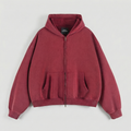 The Essential Boxy Double Zip Hoodie (Deep Red)