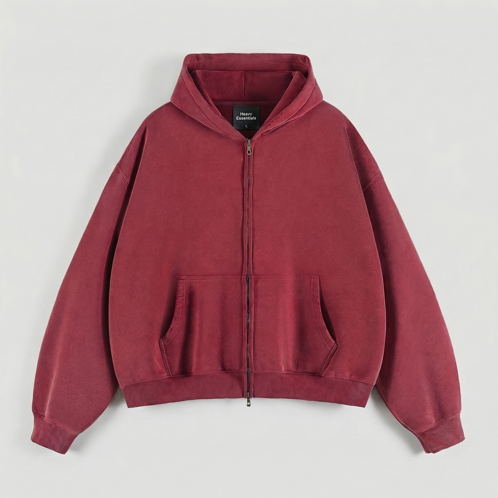 The Essential Boxy Double Zip Hoodie (Deep Red)