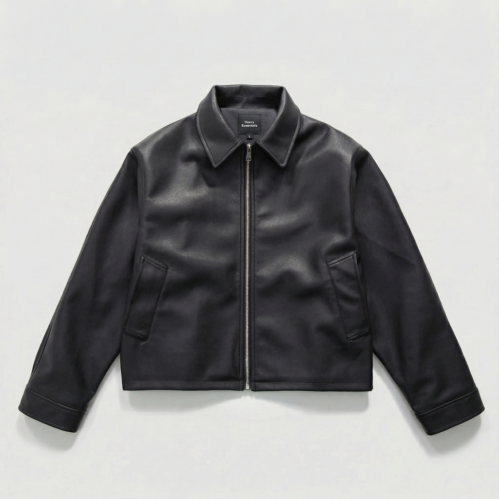 Cropped Faux Leather Zip Jacket