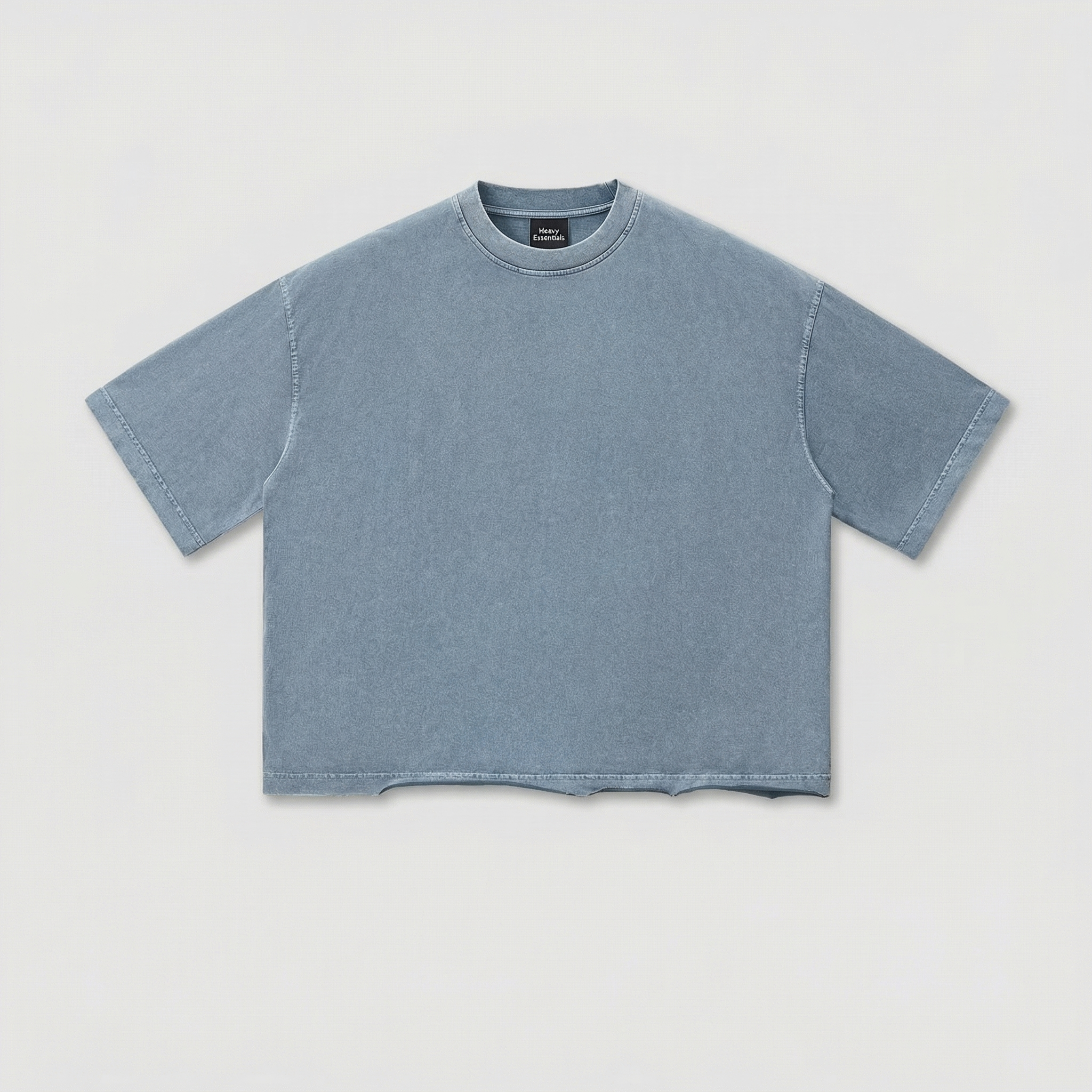 Raw Hem Boxy Tee (Washed Denim)