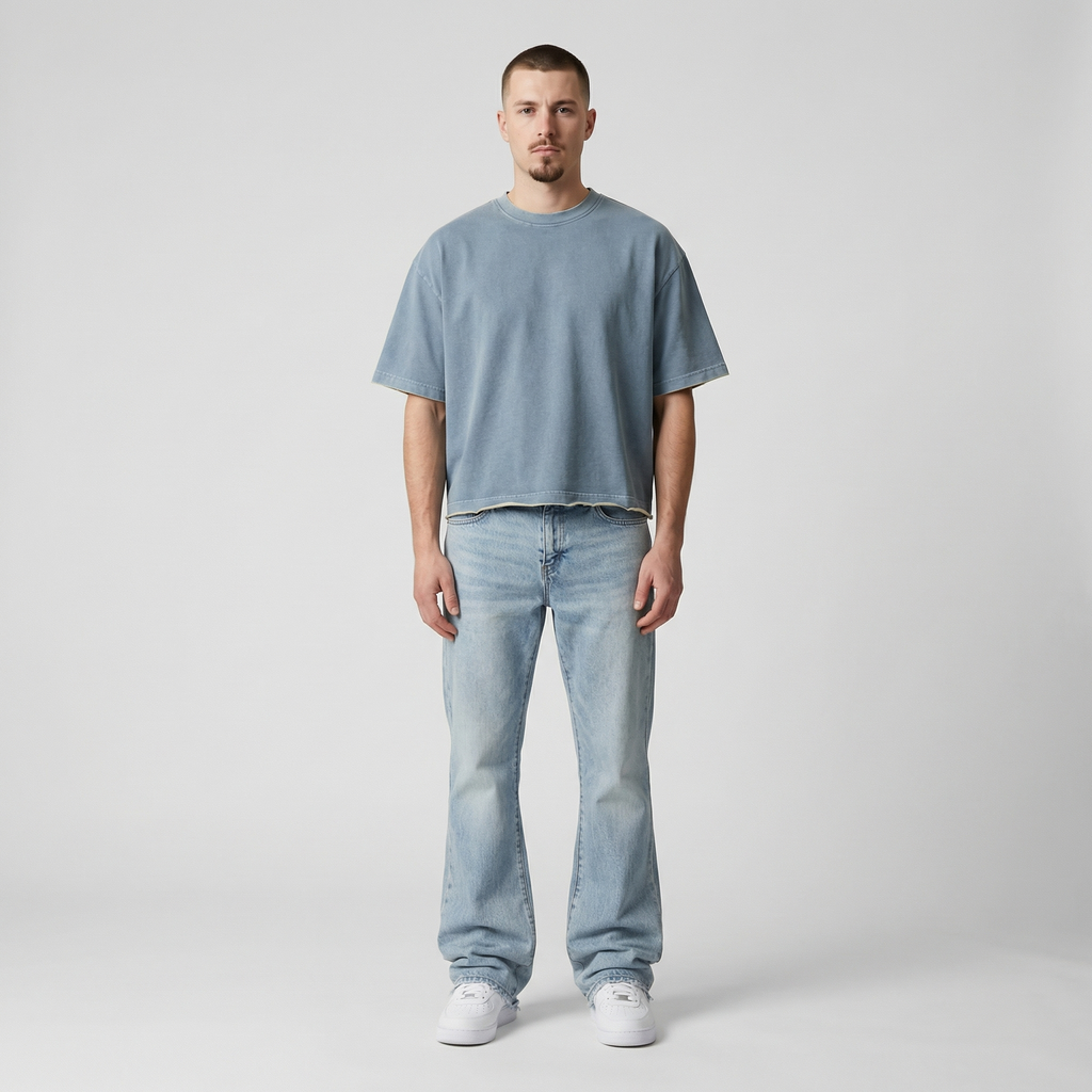 Raw Hem Boxy Tee (Washed Denim)