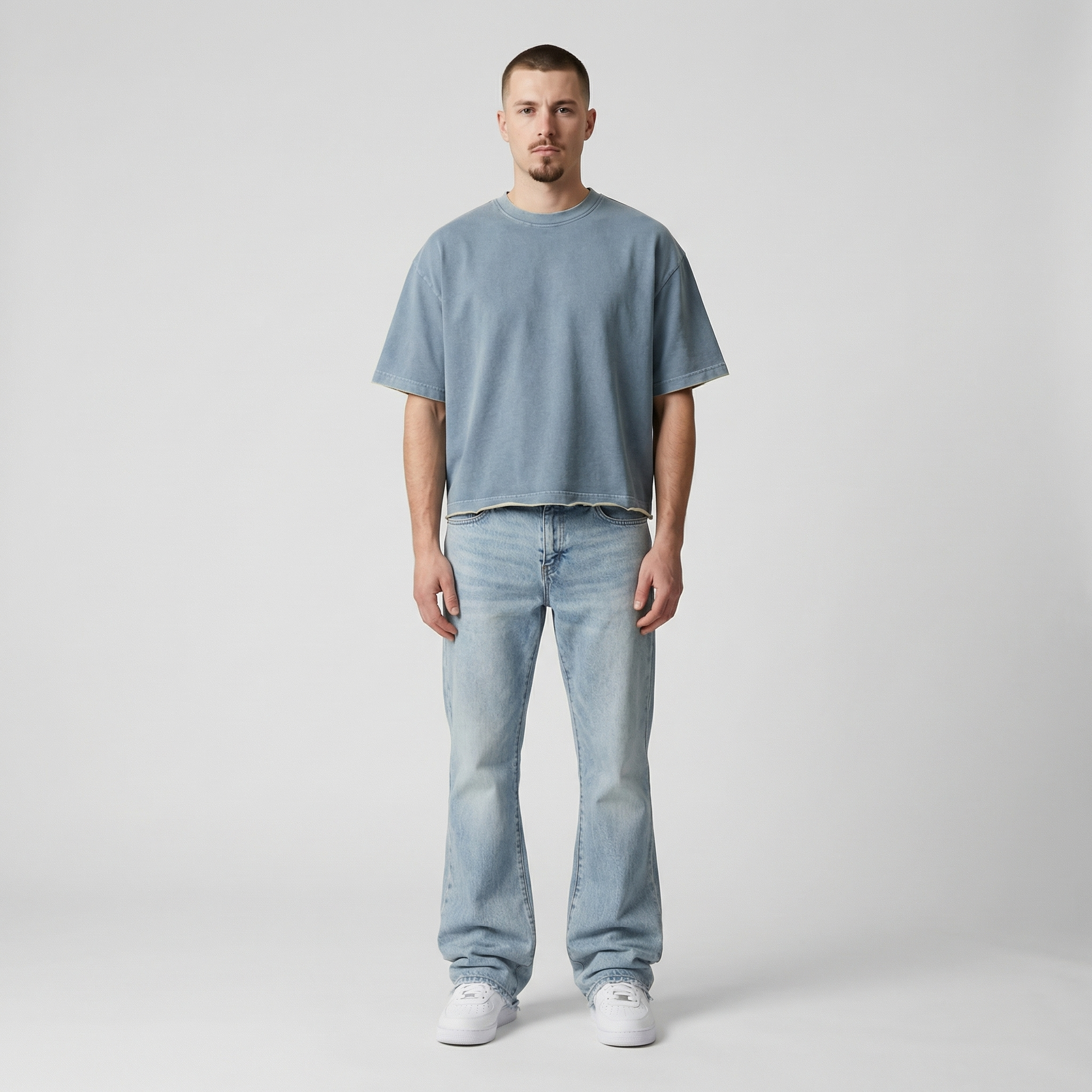 Raw Hem Boxy Tee (Washed Denim)