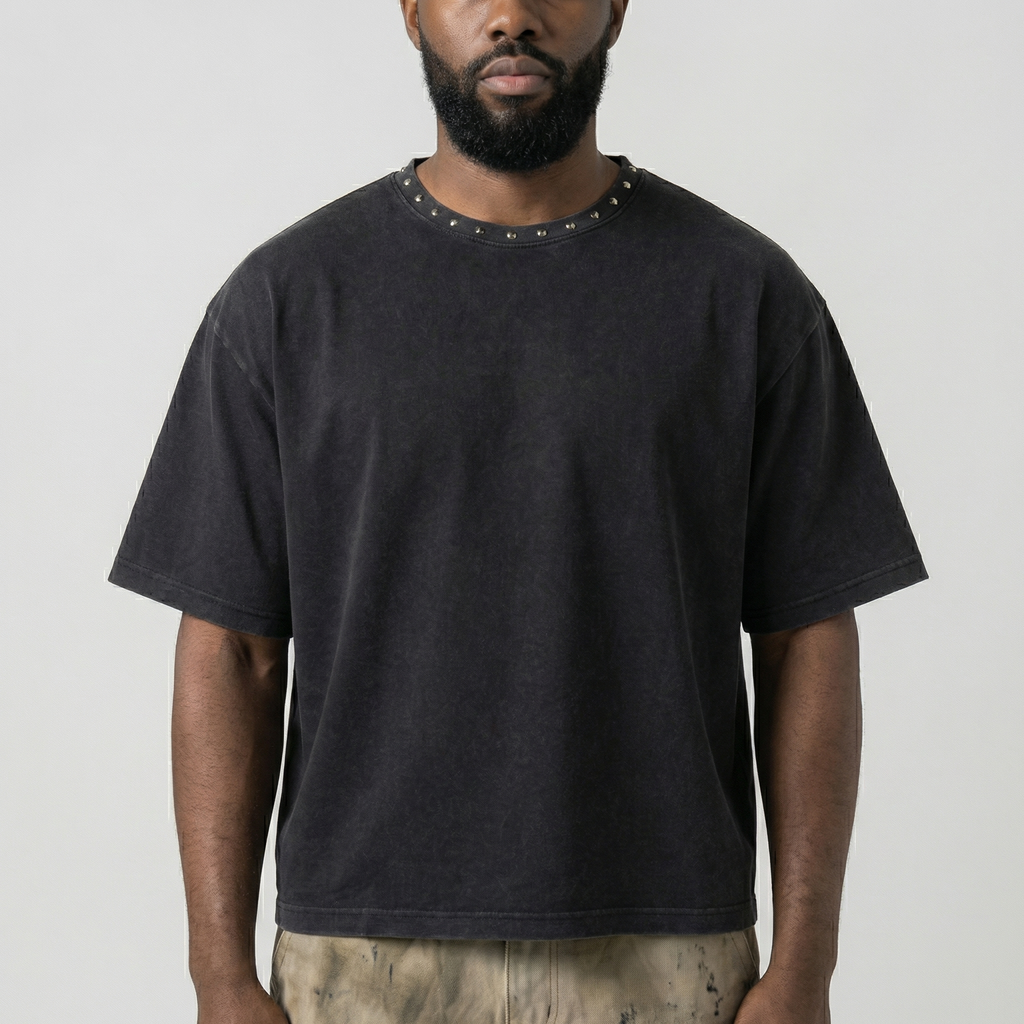 Stud Collar Boxy Tee (Black)