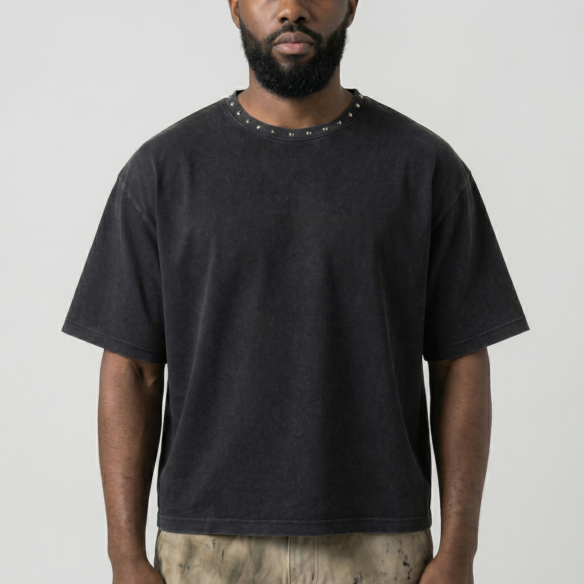 Stud Collar Boxy Tee (Black)