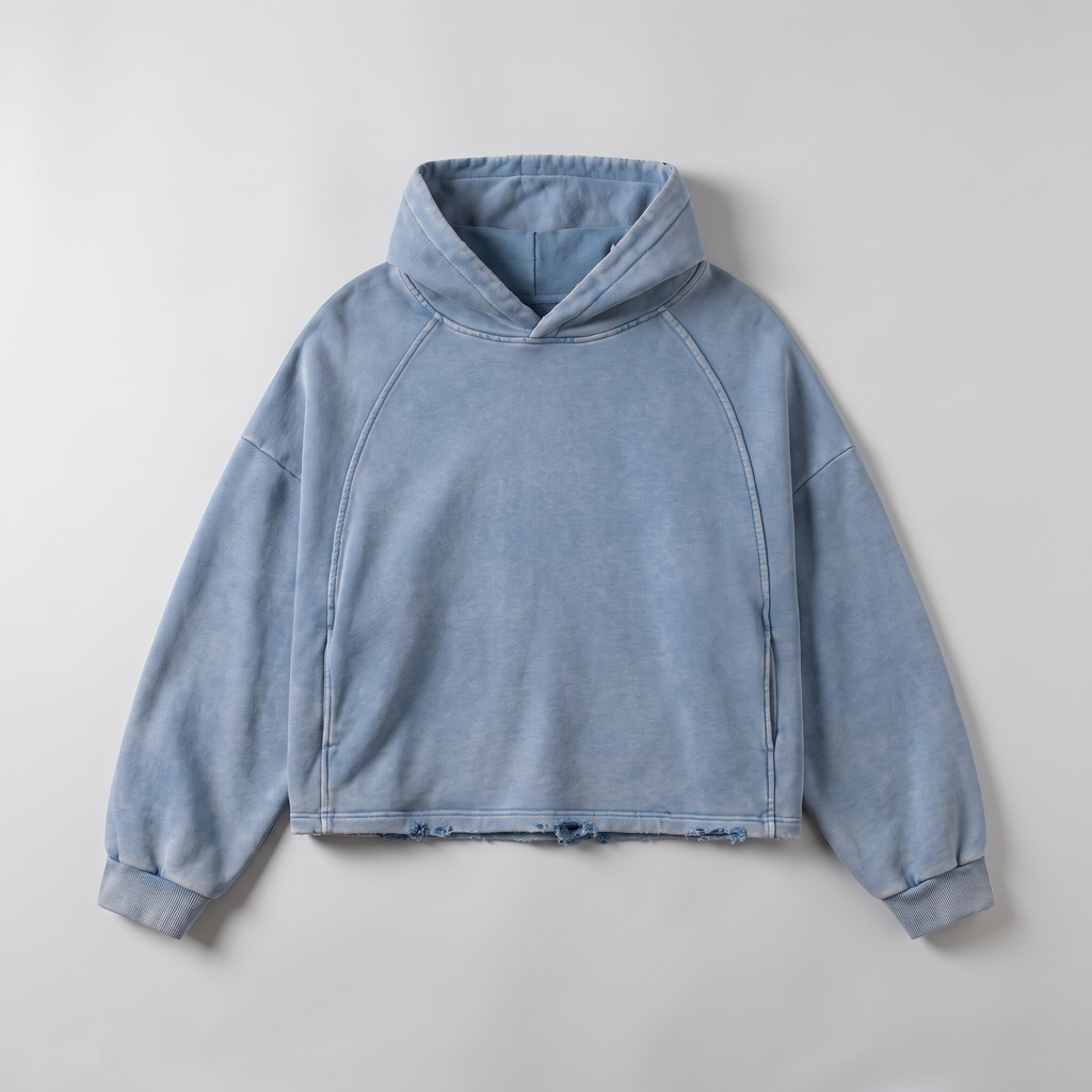 Boxy Raw Hem Hoodie (Blue)