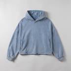 Boxy Raw Hem Hoodie (Blue)