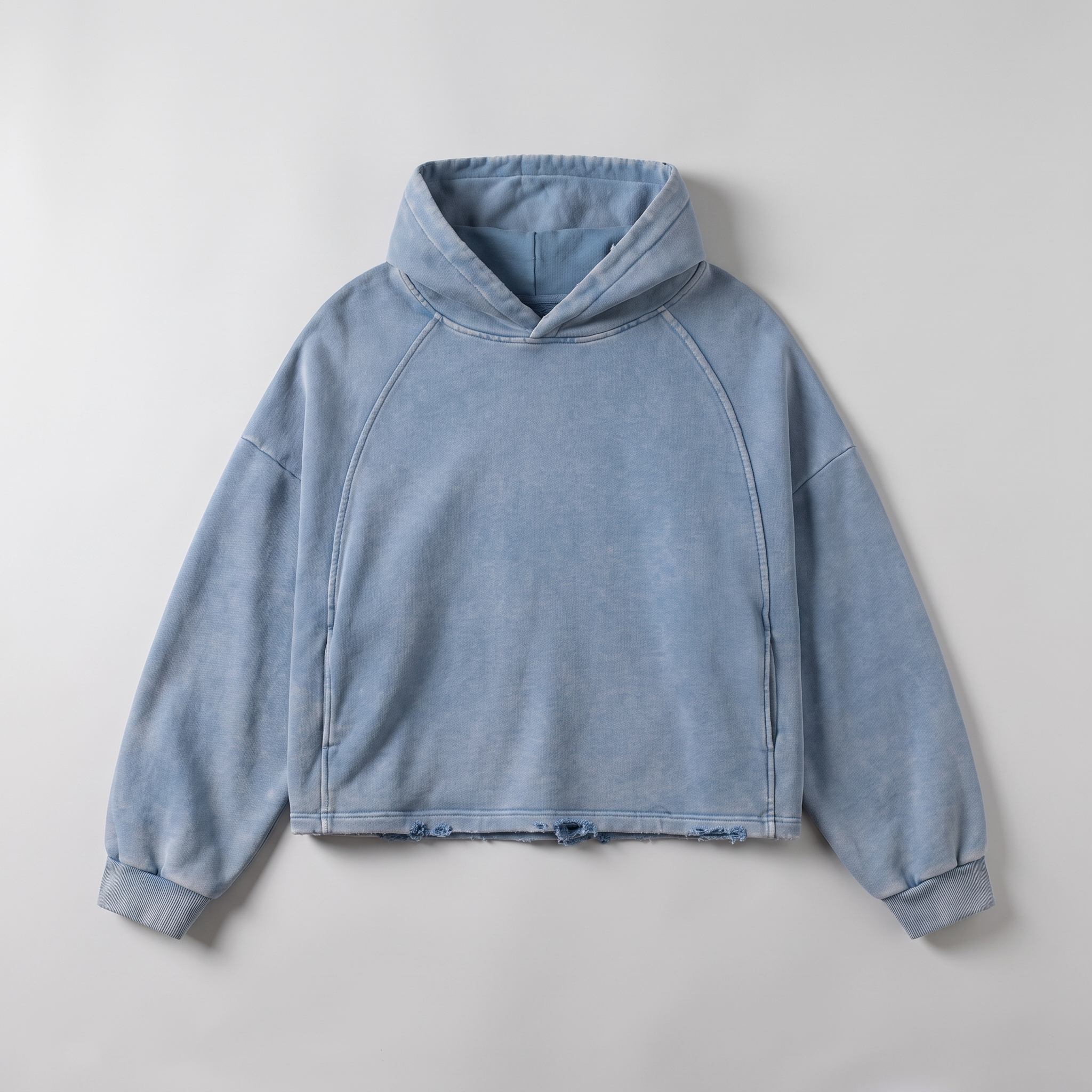 Boxy Raw Hem Hoodie (Blue)