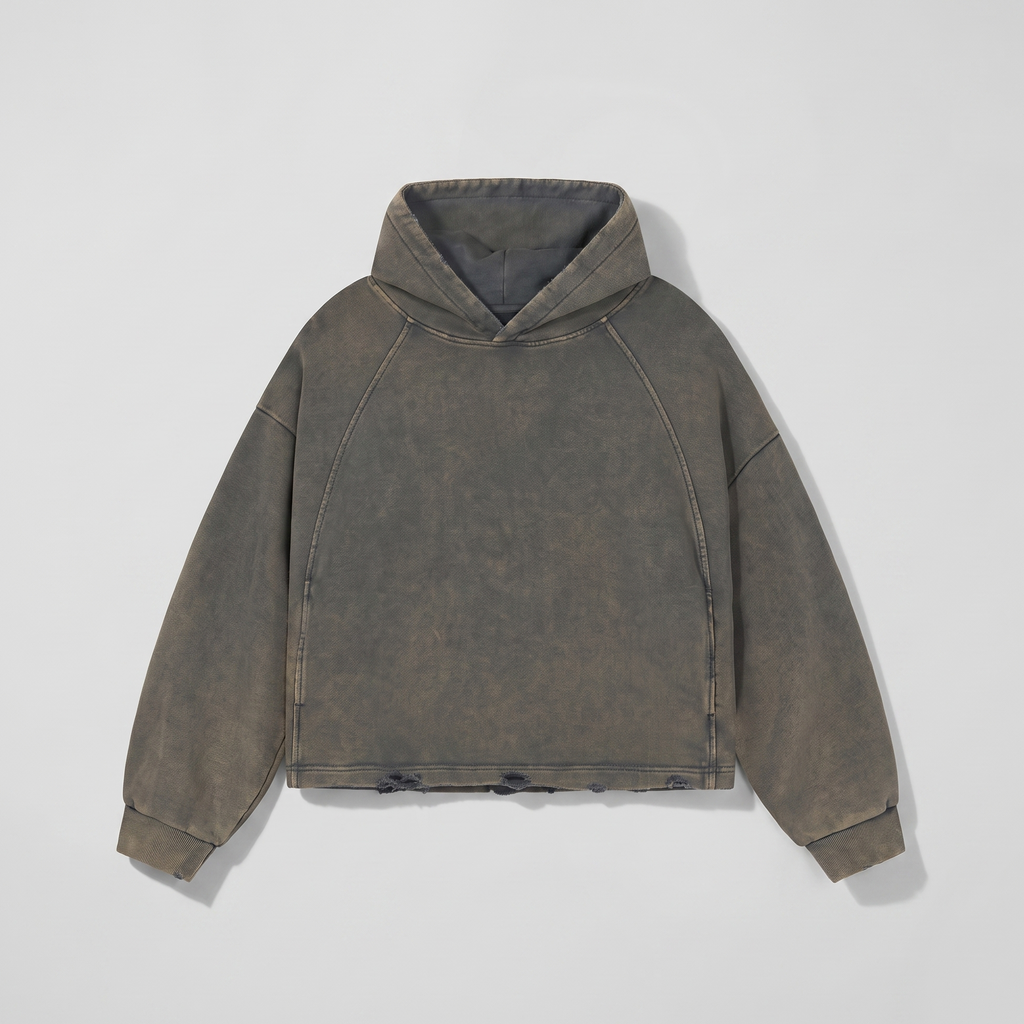 Boxy Raw Hem Hoodie (Grey)