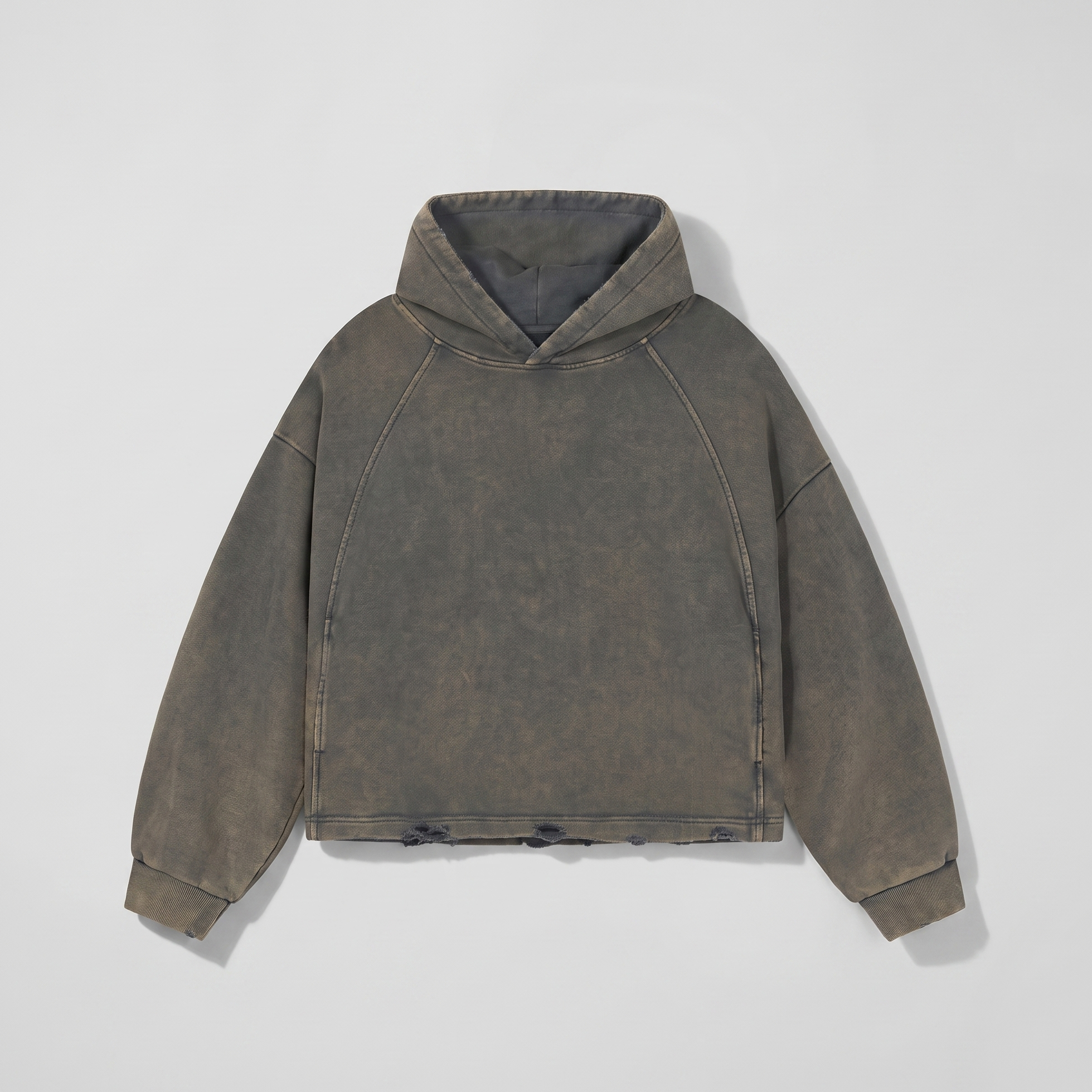 Boxy Raw Hem Hoodie (Grey)