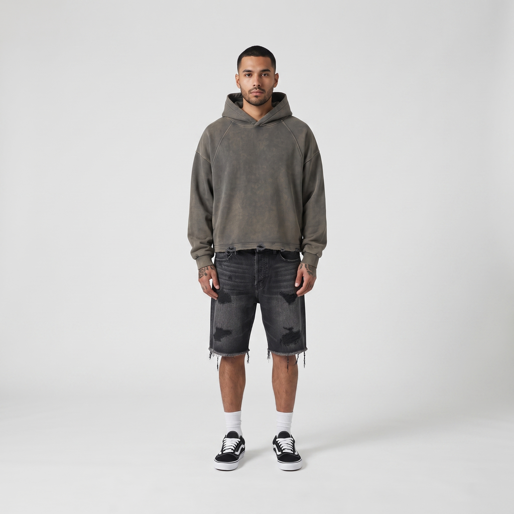 Boxy Raw Hem Hoodie (Grey)