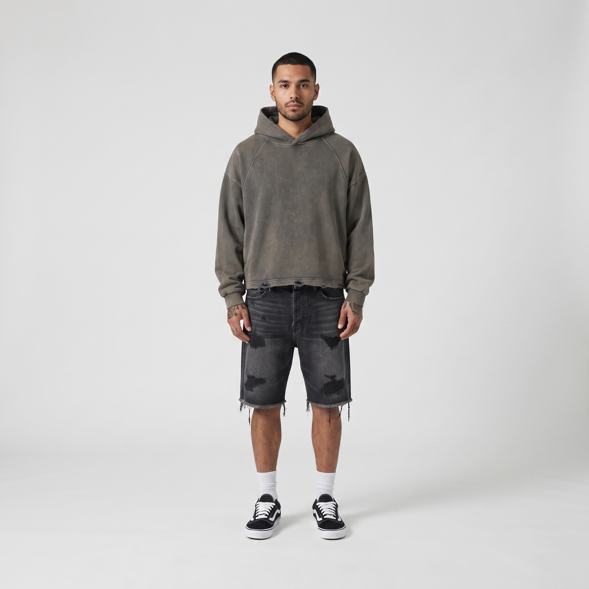Boxy Raw Hem Hoodie (Grey)