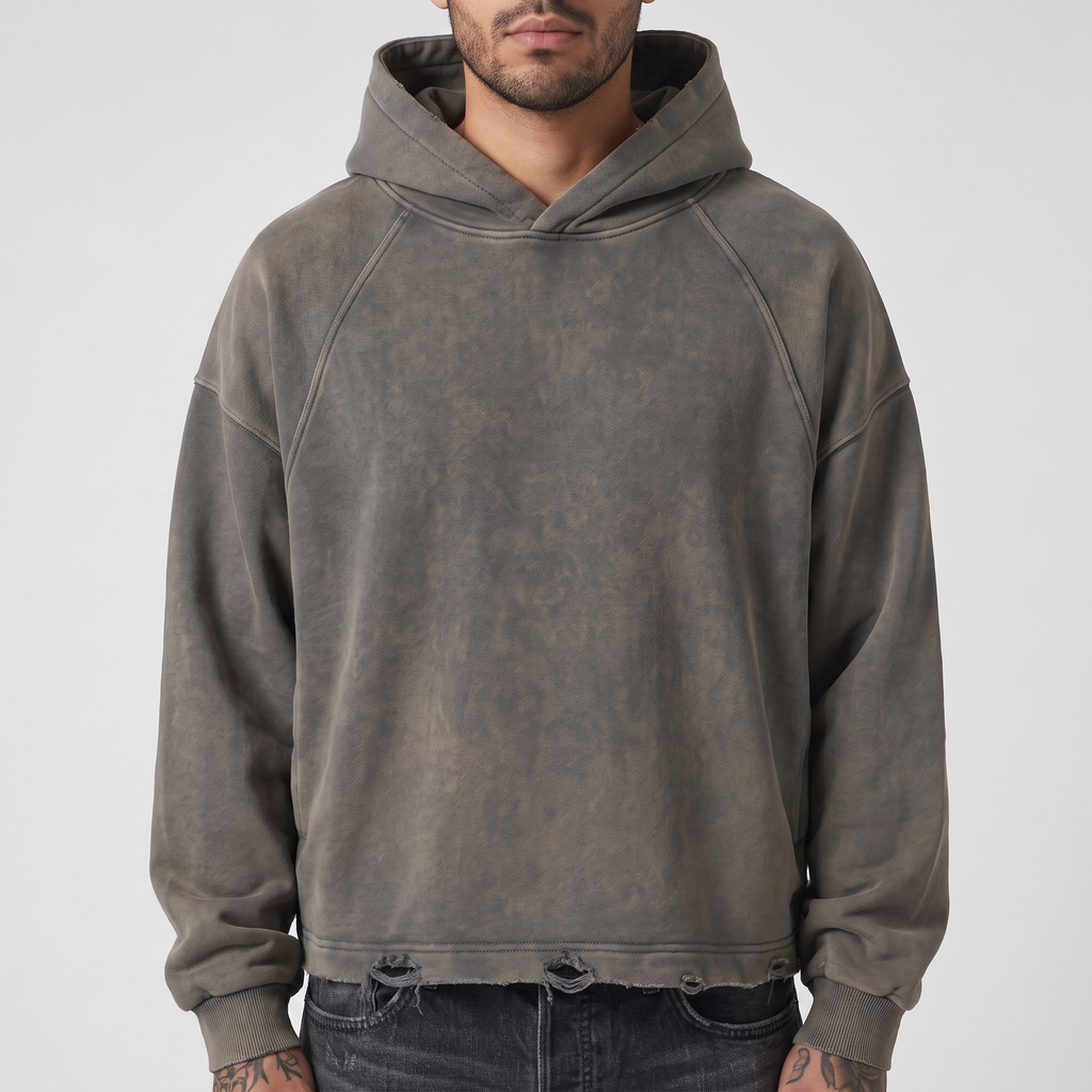 Boxy Raw Hem Hoodie (Grey)