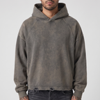 Boxy Raw Hem Hoodie (Grey)