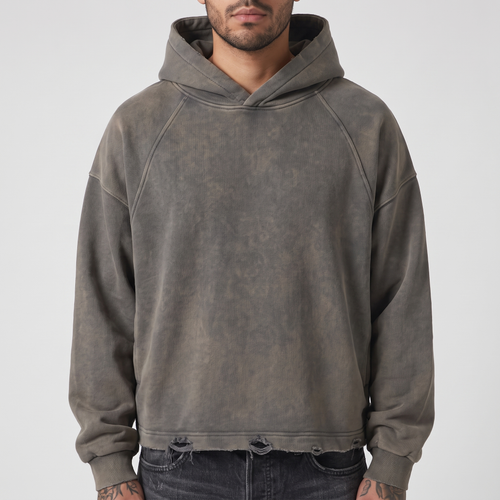 Boxy Raw Hem Hoodie (Grey)